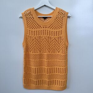 Talbots Open Knit Sweater Vest M Orange Sleeveless Boho Retro Crochet Style
